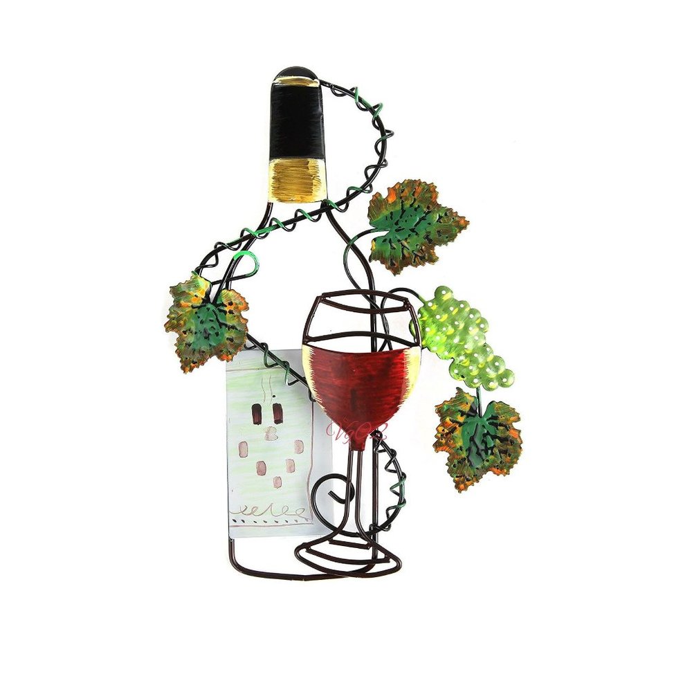 Wine Bottle, Glass & leaves Metal Wall Decor
